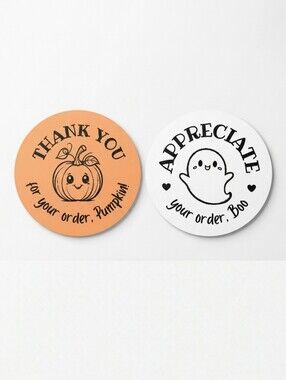3/$15 50pc Halloween Thank You Stickers Orange Pumpkin Ghost Shipping 2"